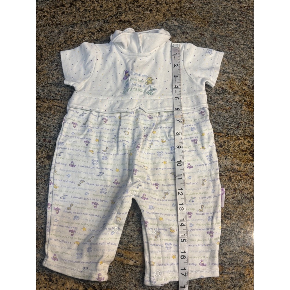 Rare Barney Baby Romper White Polka Dot "I‎ Love You" "Happy Family" 6 months - Picture 6 of 8